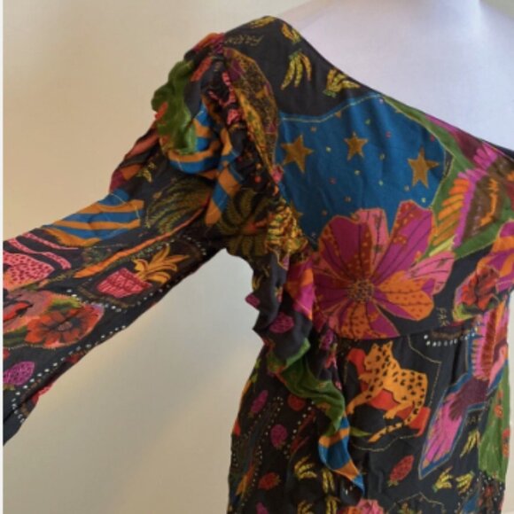 NWT Beautiful Fun Farm Rio Crazy Mix One Shoulder Midi Dress size L Ruffles - Picture 4 of 13